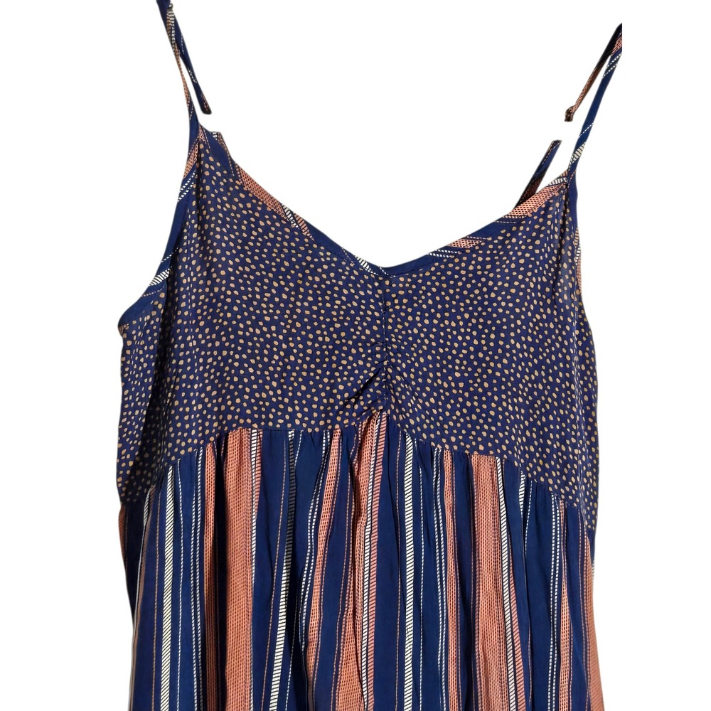 Spirit of Grace Women Mixed Print Tiered Maxi Dress Navy Rust PolkaDot Stripe XS - Picture 2 of 4